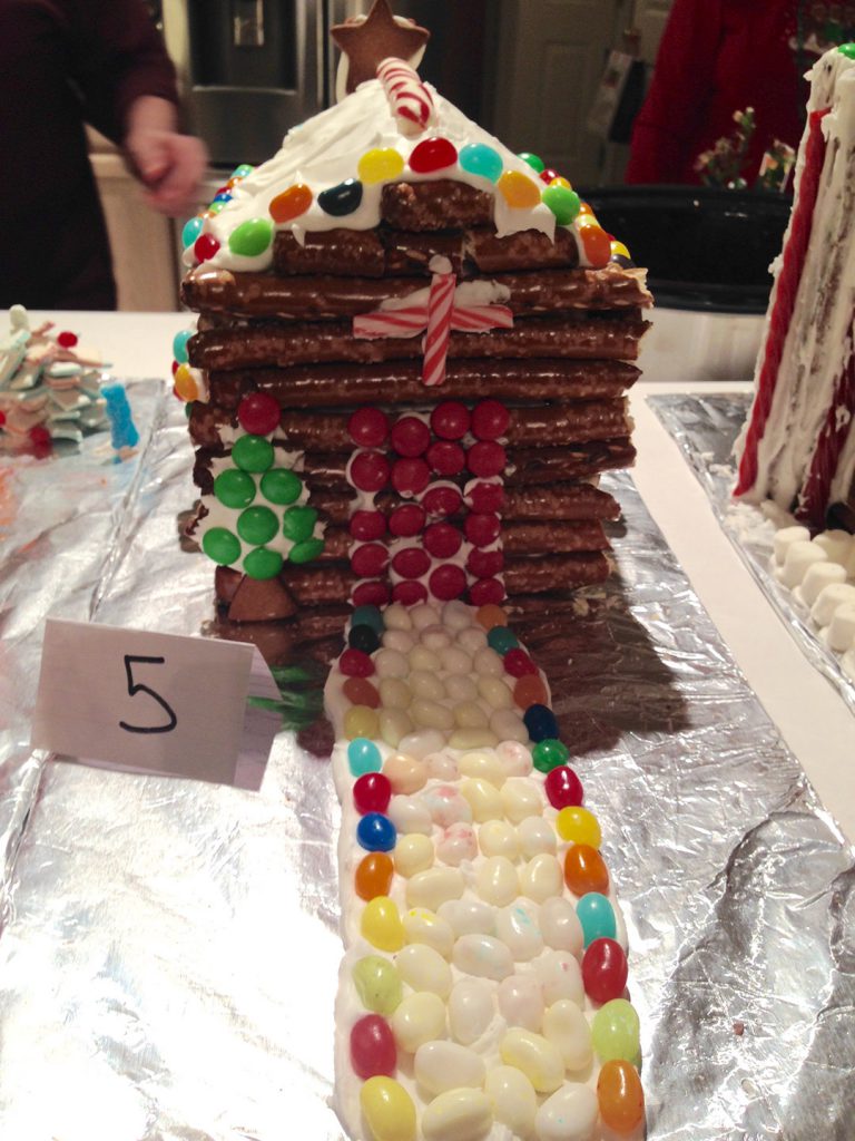 A freshly made gingerbread house.