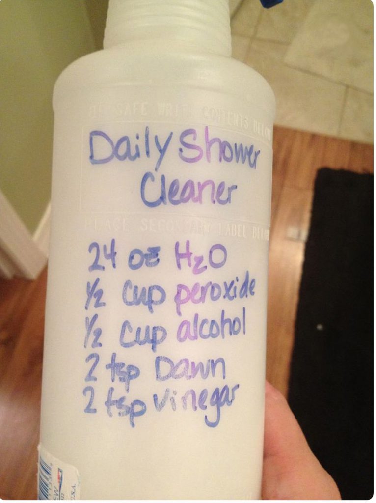 A bottle of homemade shower cleaner.